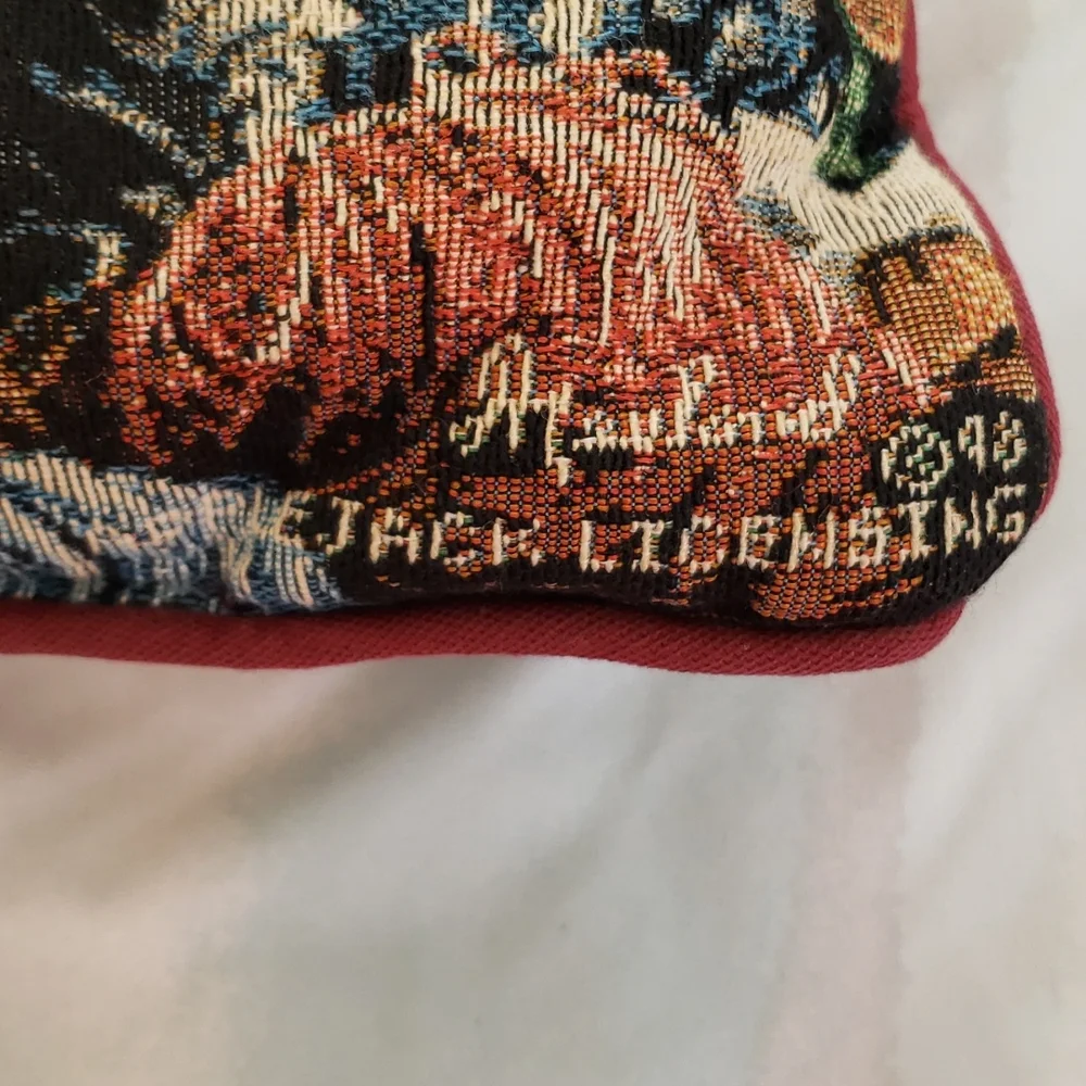 Vintage 1998 Apple Jack Cat or Kitten Tapestry Pillow 16X16